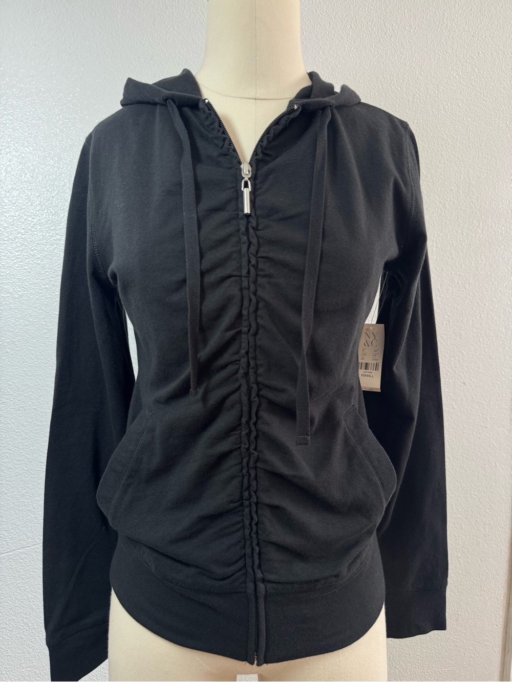 New York & Company Black Ruched Zip Hoodie